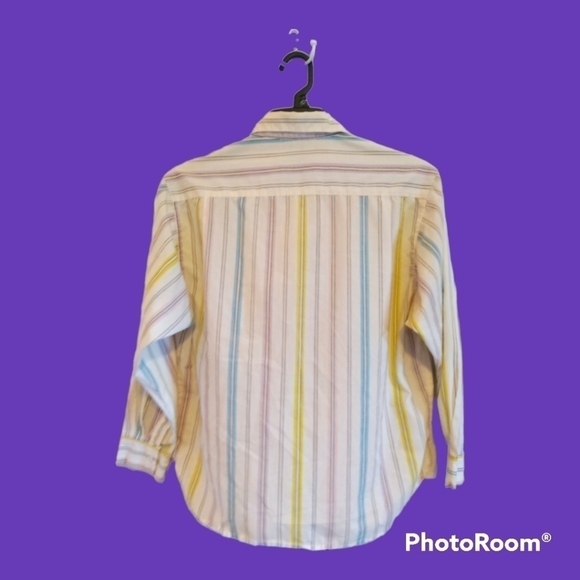 Pyramid vintage 80's buttoned 3/4 long sleeve pastel striped shirt women medium - Picture 3 of 4